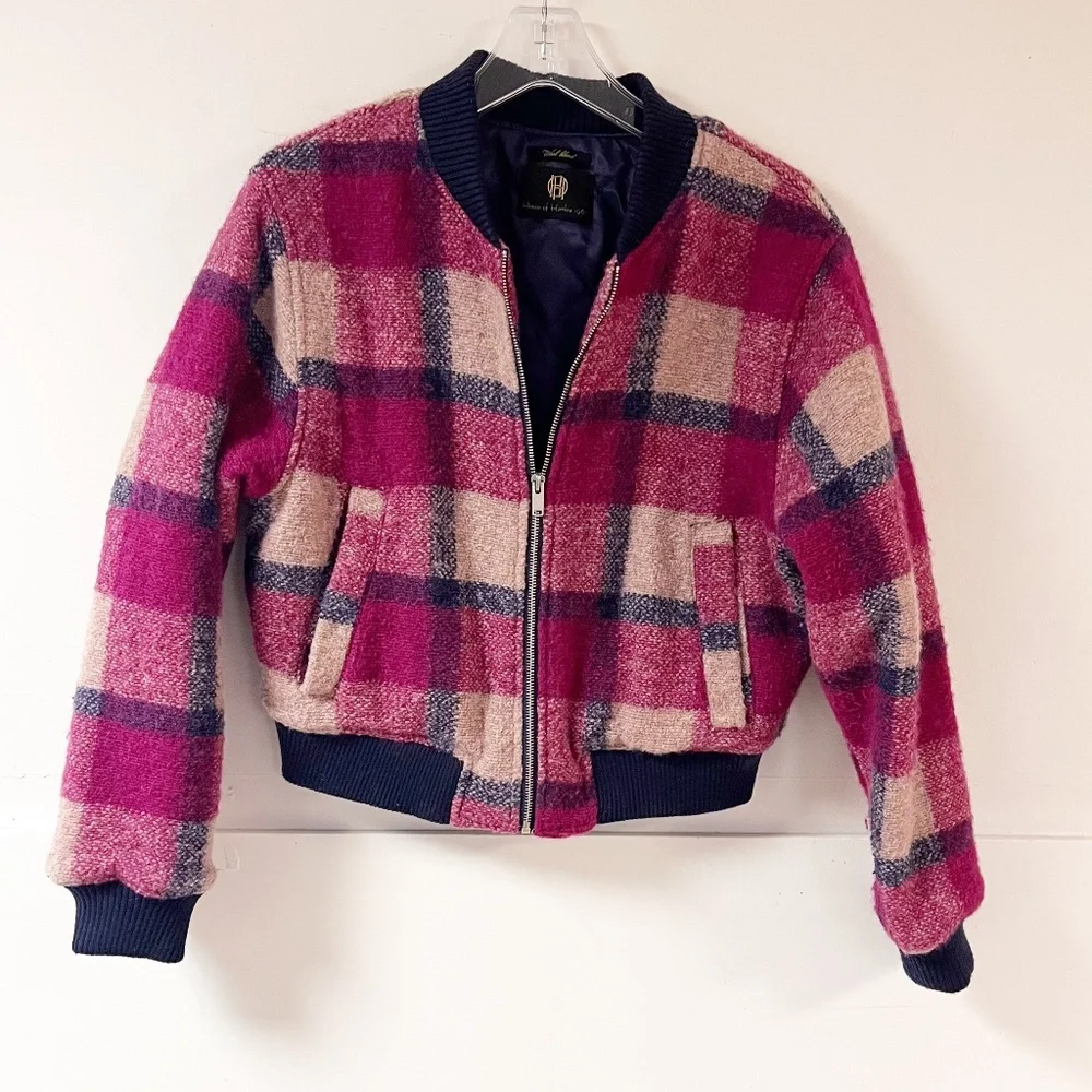 House of Harlow 1960 Women's Plaid Wool-Blend Quilted Lined Bomber Jacket